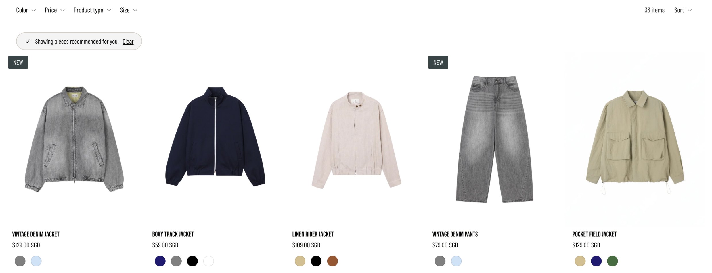 The shop filtered to pieces recommended for you